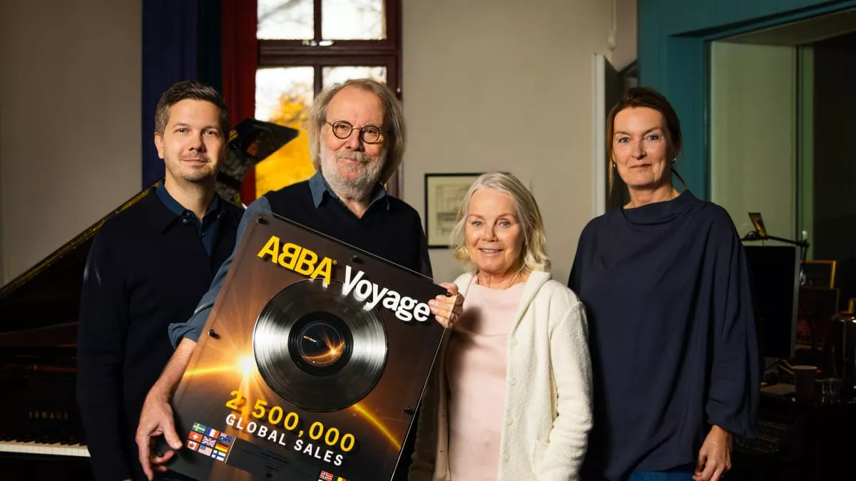 Joakim Johansson (VD Universal Music Sweden), Benny Andersson, Görel Hanser (ABBA Manager) och Mia Segolsson (GM Polar Music International AB)
