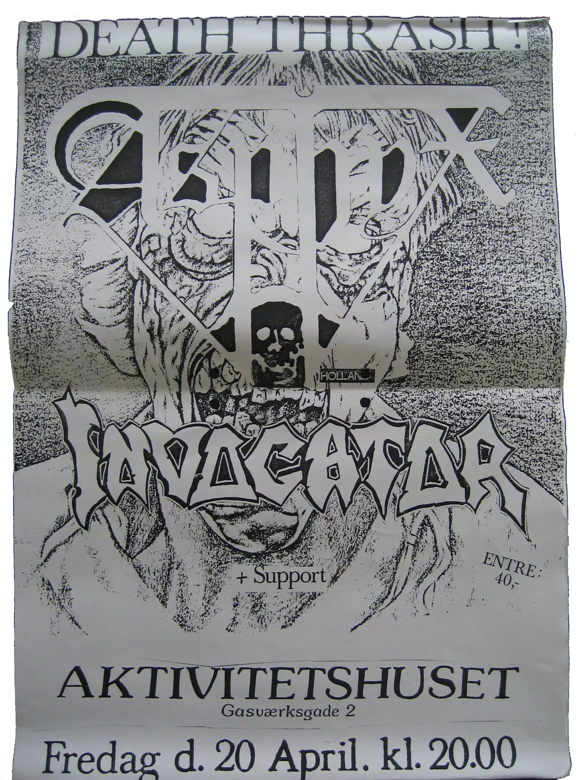 Plakat fra 1991/92, hvor Asphyx spillede i Esbjerg første gang.