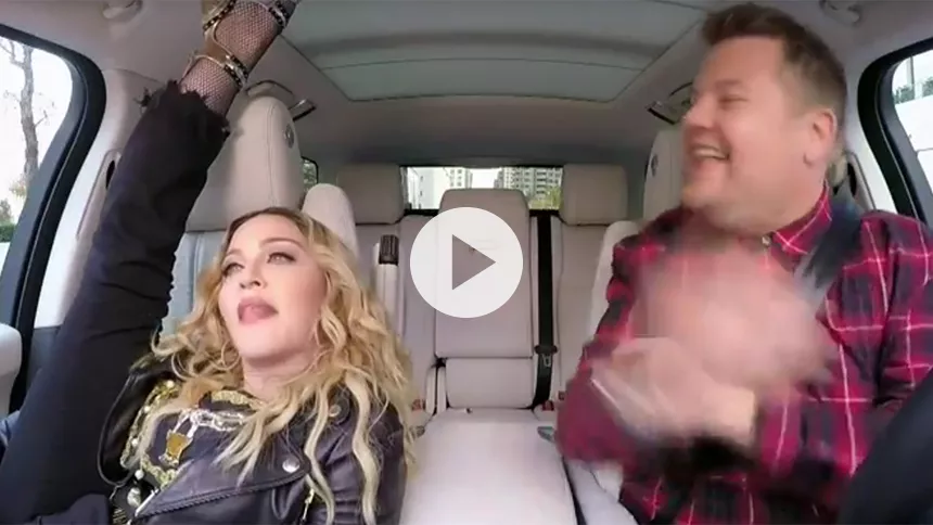 Se veloplagt Madonna twerke, danse vogue og synge Carpool Karaoke med James Corden