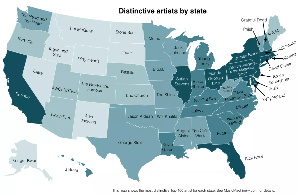 Se USAs favorittmusikk stat for stat